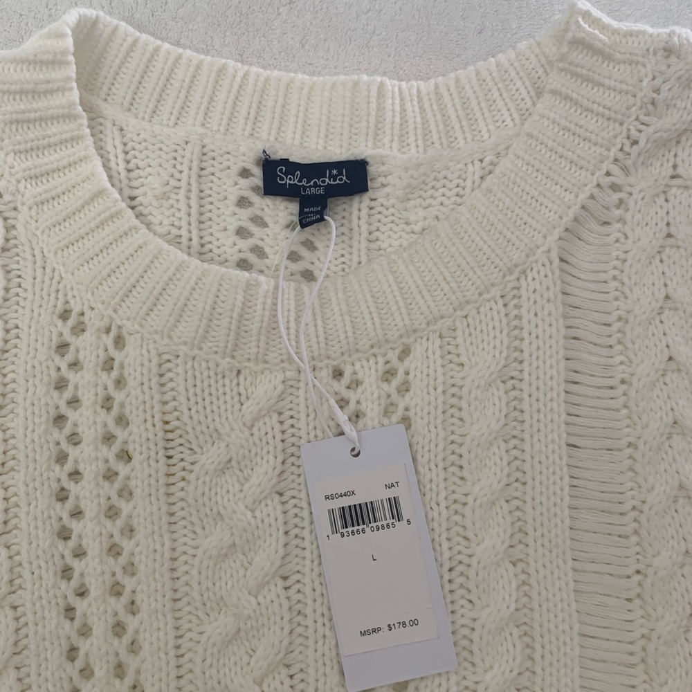 NWT Splendid Distressed Cable Knit Sweater